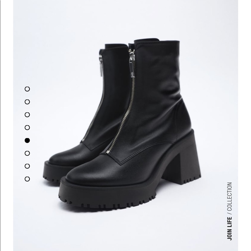 Zara 7.5- ZIPPERED LEATHER HEELED ANKLE BOOTS